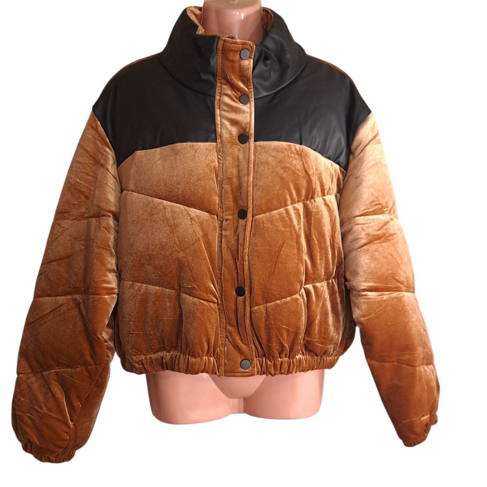 Celebrity Pink Women's Bronze Velvet‎ Bomber Puffer Crop Jacket XL Comfortable
